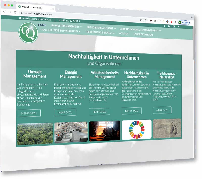 Screenshot Umweltsystem Seite Umweltsystem